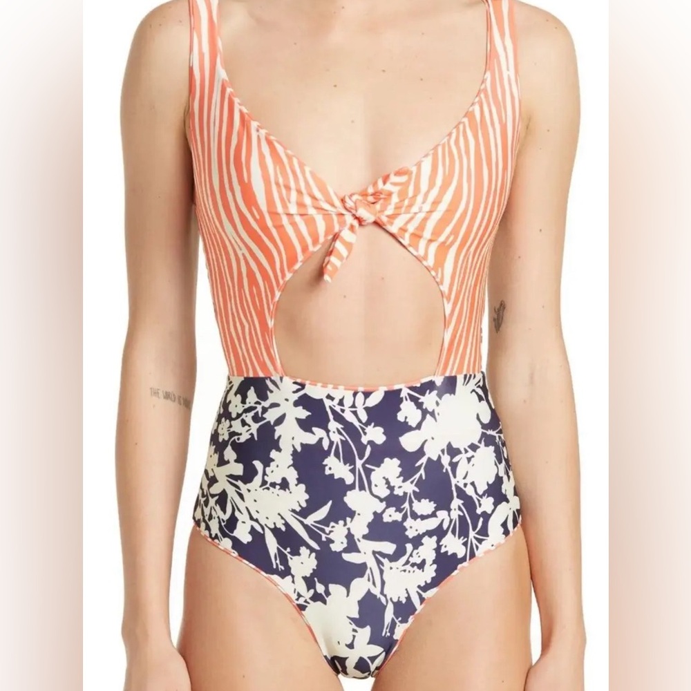 Maaji Serengueti sherbet reversible tie front one piece bathing suit size small - Picture 2 of 7